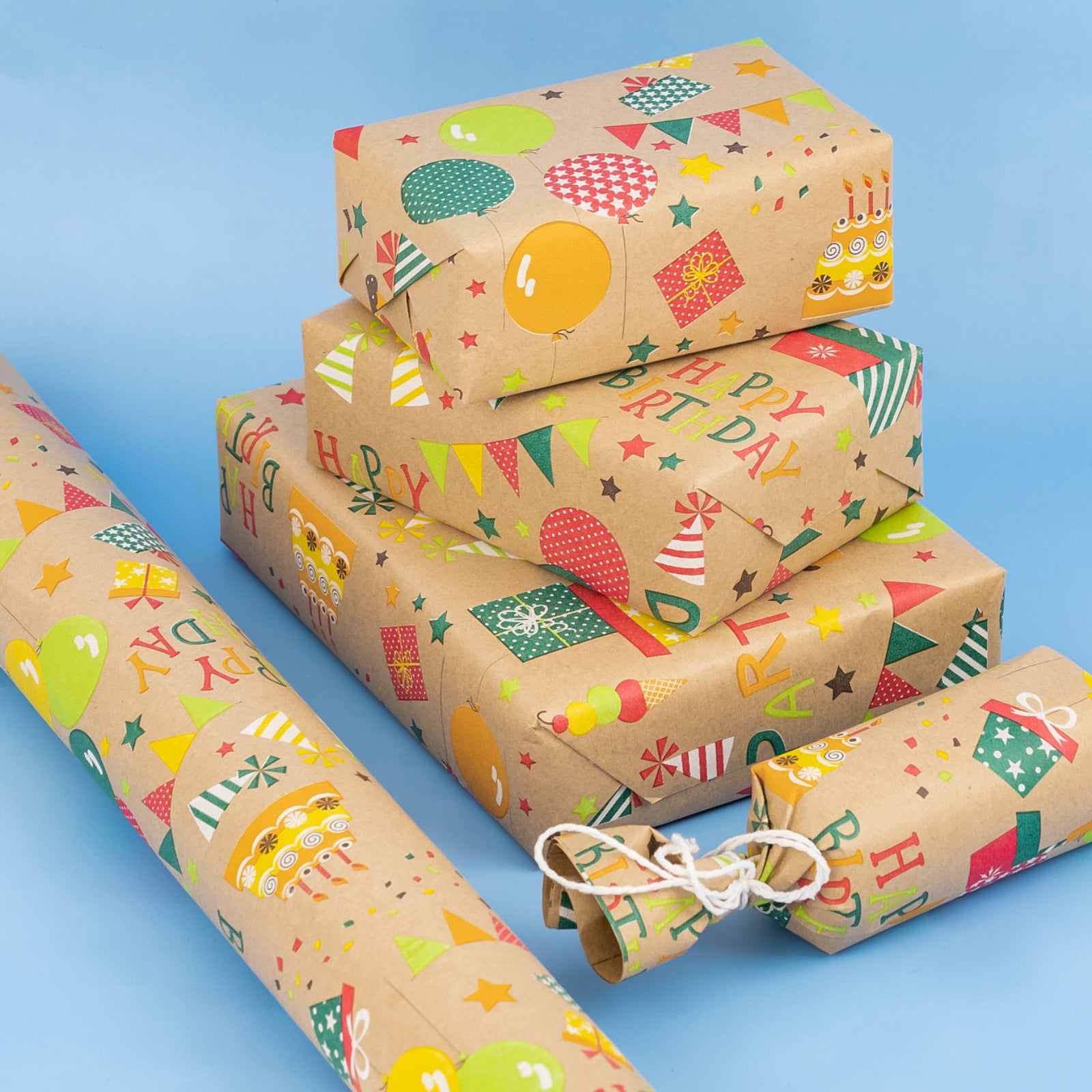Birthday Balloon Party Kraft Wrapping Paper Recycled RUSPEPA