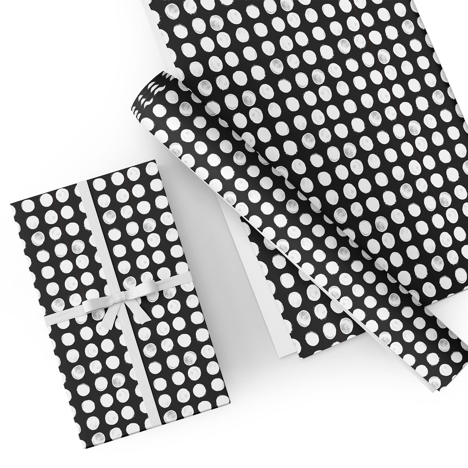 Black and White Polka Dot Flat Wrapping Paper Sheet Wholesale Wraphaholic