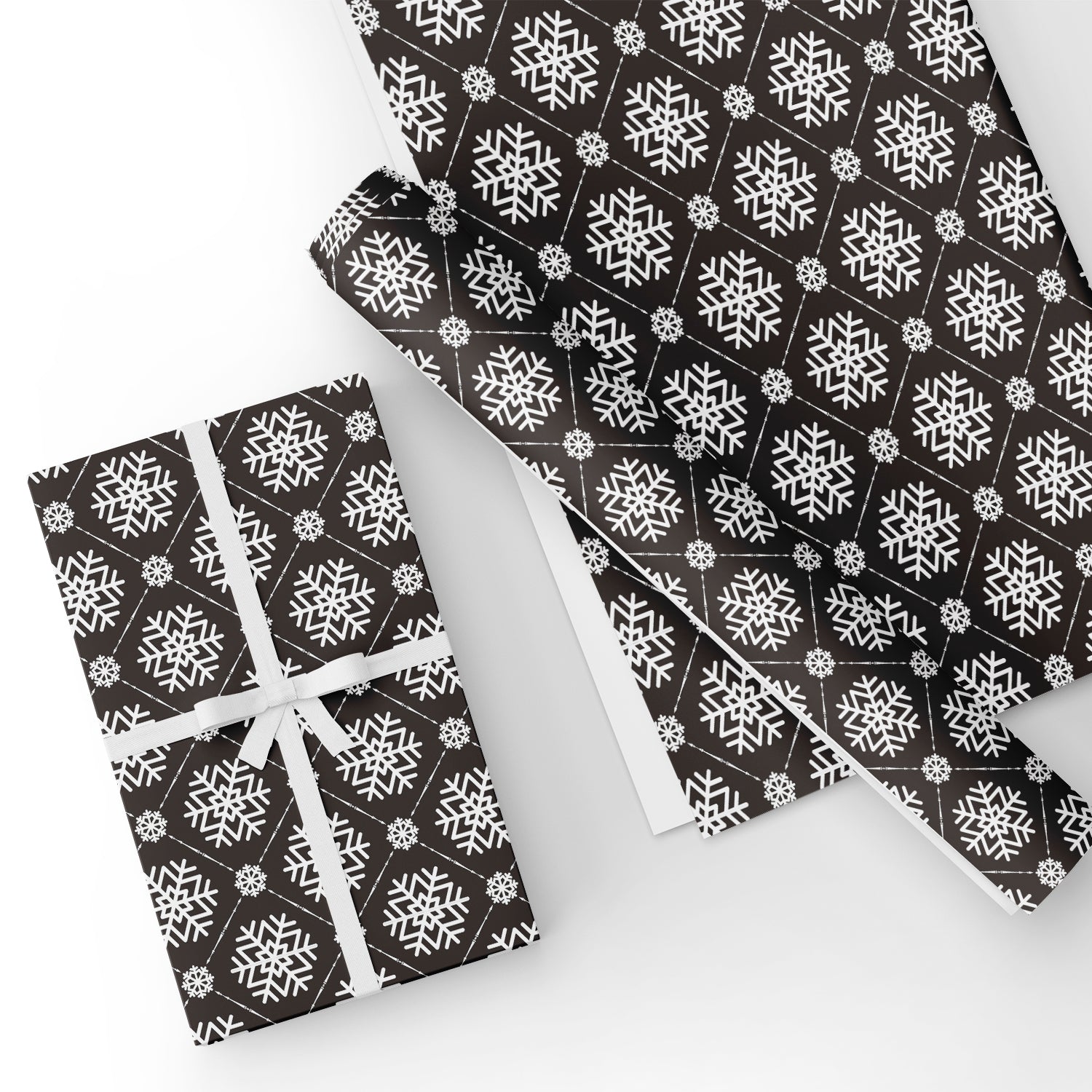 Black and White Snowflake Flat Wrapping Paper Sheet Wholesale Wraphaholic