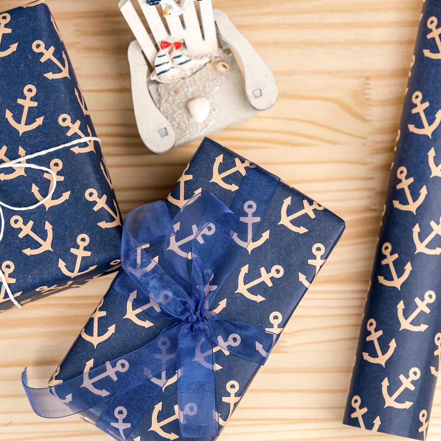 Boat Anchor Navy Blue Eco-Friendly Wrapping Paper Recycled RUSPEPA