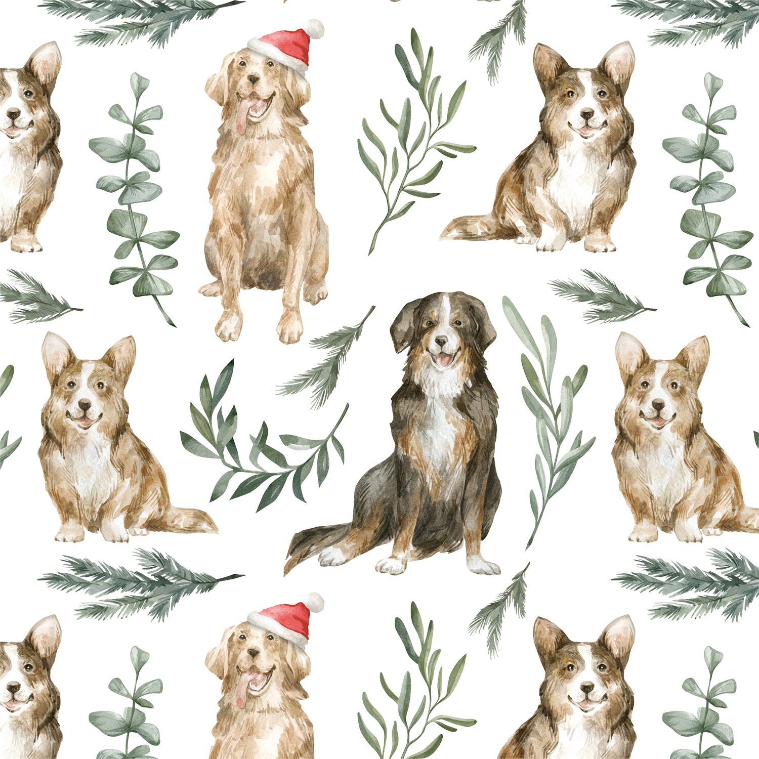 Watercolor Christmas Puppy Flat Wrapping Paper Sheet Wholesale Wraphaholic