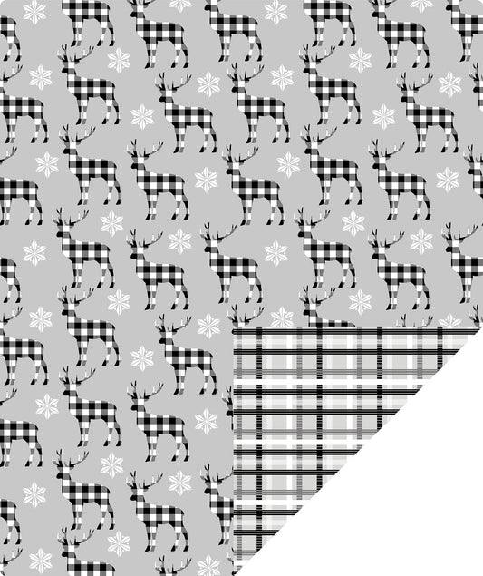 Buffalo Deer Wrapping Paper Roll with White and Black Buffalo Grid on Reverse Wholesale Wrapholic