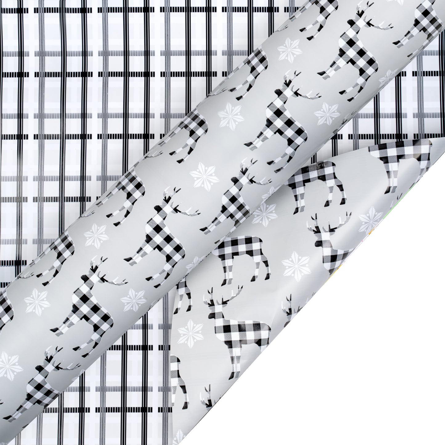 Buffalo Deer Wrapping Paper Roll with White and Black Buffalo Grid on Reverse Wholesale Wrapholic