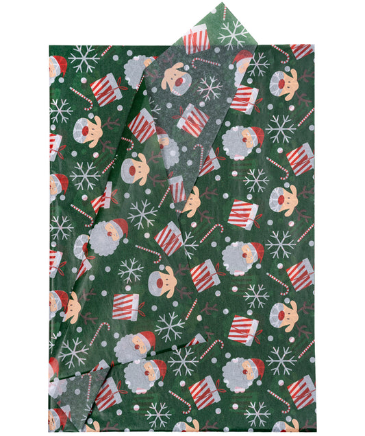 Christmas Santa Green Tissue Paper 20" x 30" Bulk Wholesale Wrapaholic