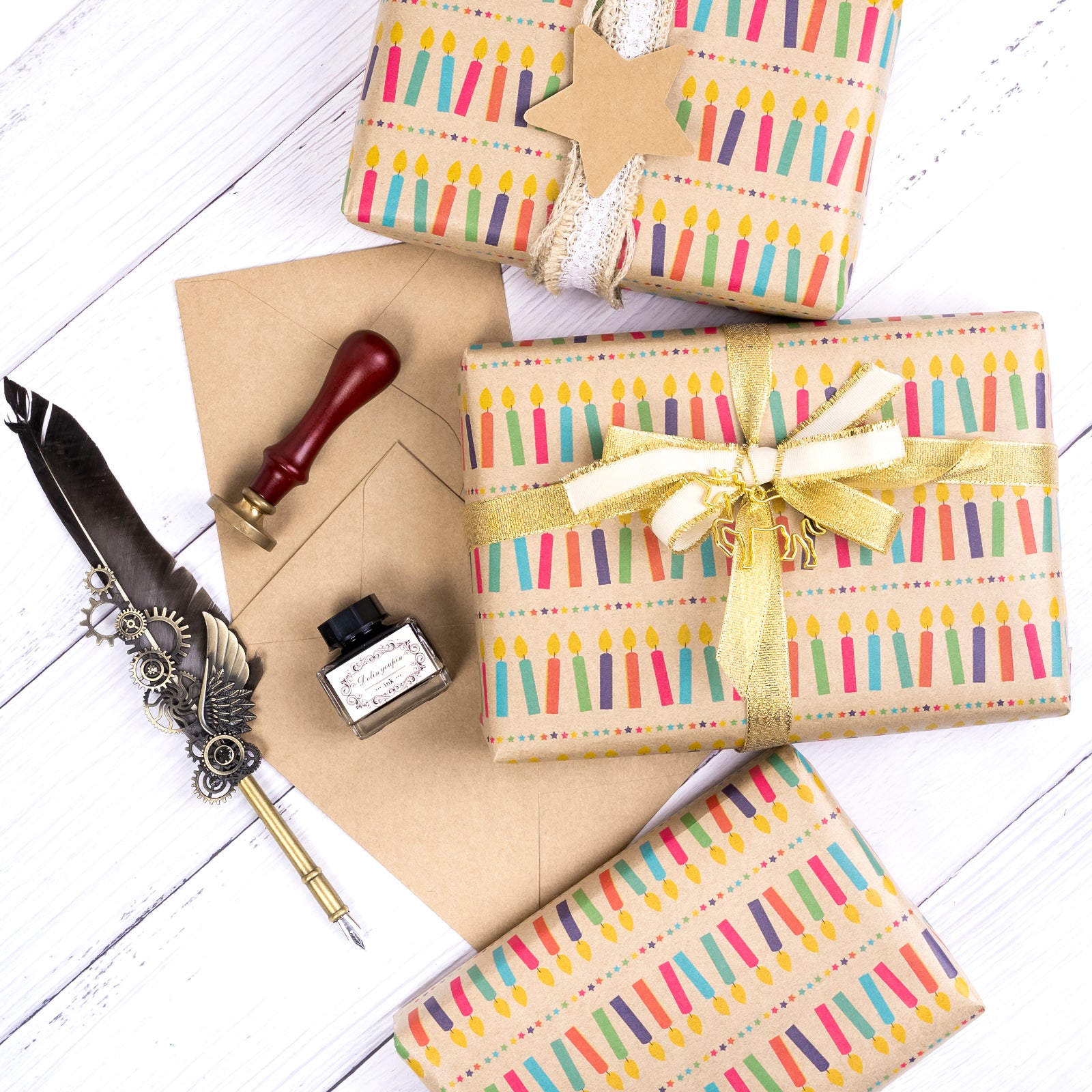 Colorful Candle Eco-Friendly Kraft Wrapping Paper Recycled RUSPEPA