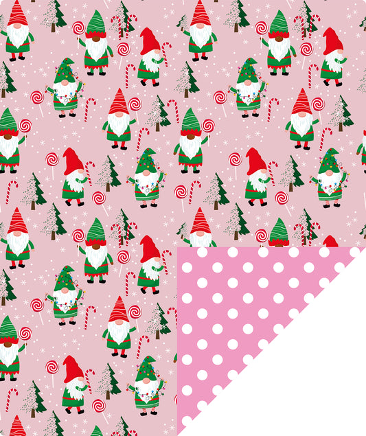 Cute Gnomes Wrapping Paper Roll with Golden Carnival on Reverse Wholesale Wrapholic