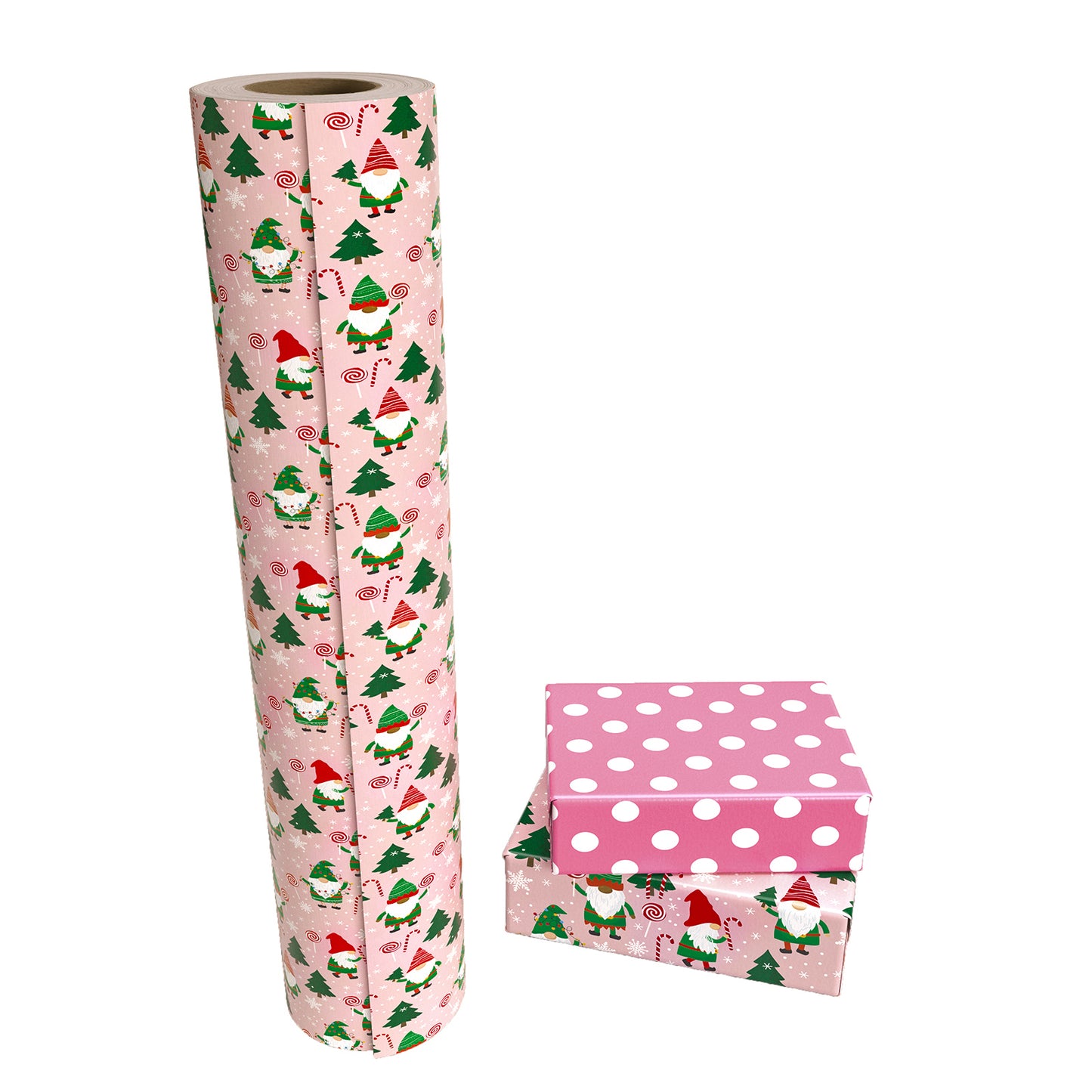Cute Gnomes Wrapping Paper Roll with Golden Carnival on Reverse Wholesale Wrapholic