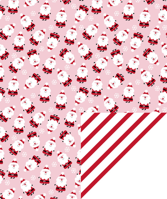 Cute Santa Wrapping Paper Roll with Red and White Diagonal Stripes on Reverse Wholesale Wrapholic