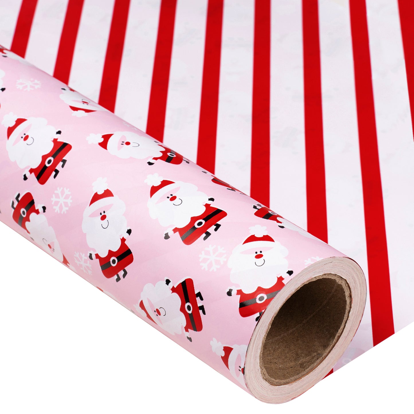 Cute Santa Wrapping Paper Roll with Red and White Diagonal Stripes on Reverse Wholesale Wrapholic