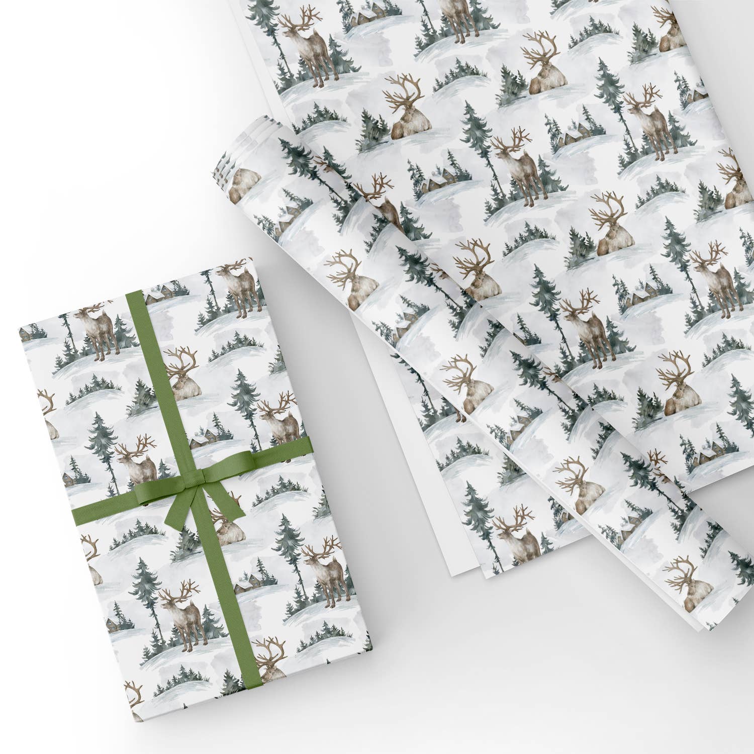Winter Forest Elk Flat Wrapping Paper Sheet Wholesale Wraphaholic