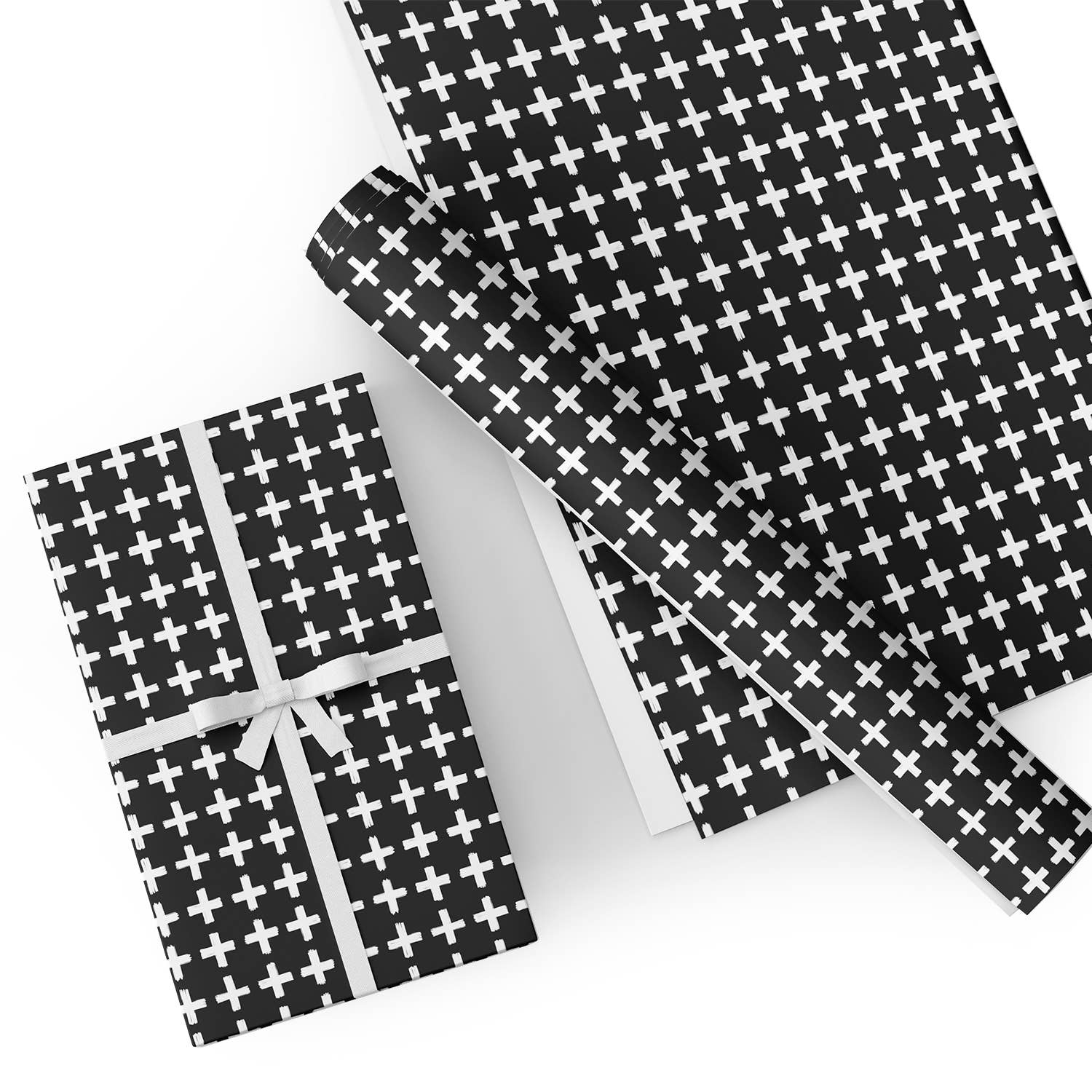 White and Black Cross Flat Wrapping Paper Sheet Wholesale Wraphaholic