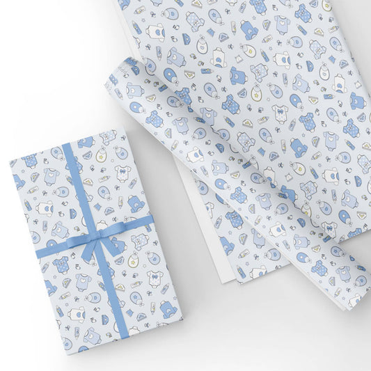 Baby Boy Blue Flat Wrapping Paper Sheet Wholesale Wraphaholic