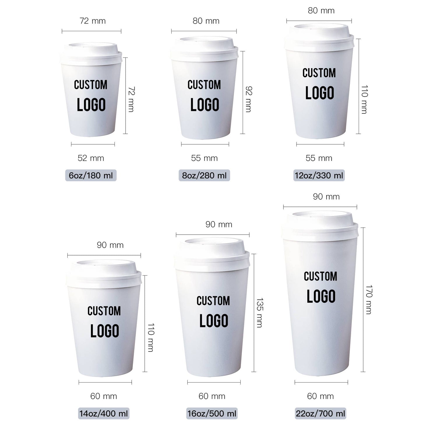Custom Personalized Disposable White Coffee Cup with Lid - 1000 Pcs