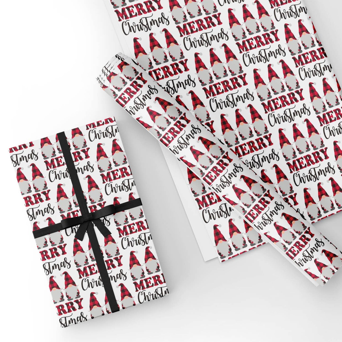Red Black Buffalo Gnome Flat Wrapping Paper Sheet Wholesale Wraphaholic