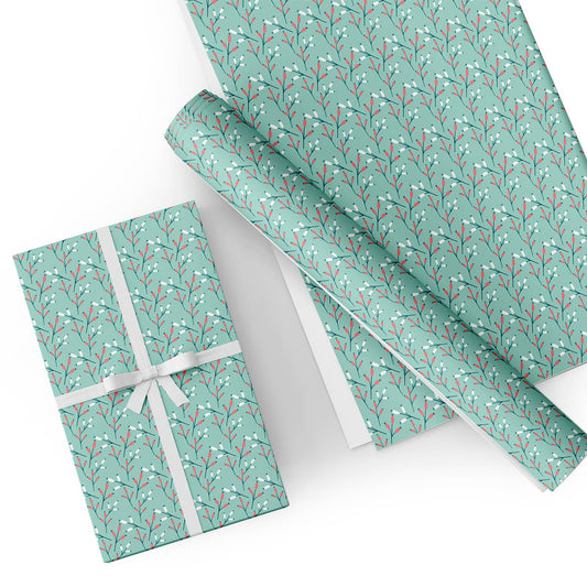 Floral Bud in Cyan Flat Wrapping Paper Sheet Wholesale Wraphaholic