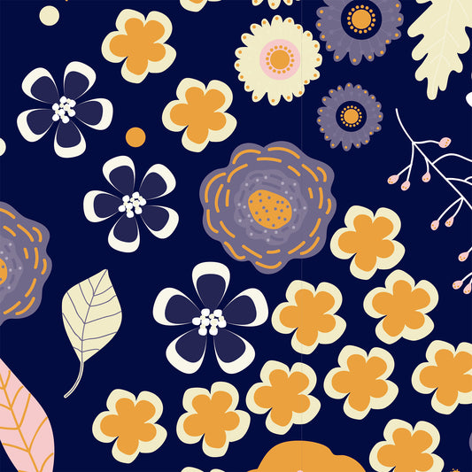 Floral in Navy Flat Wrapping Paper Sheet Wholesale Wraphaholic