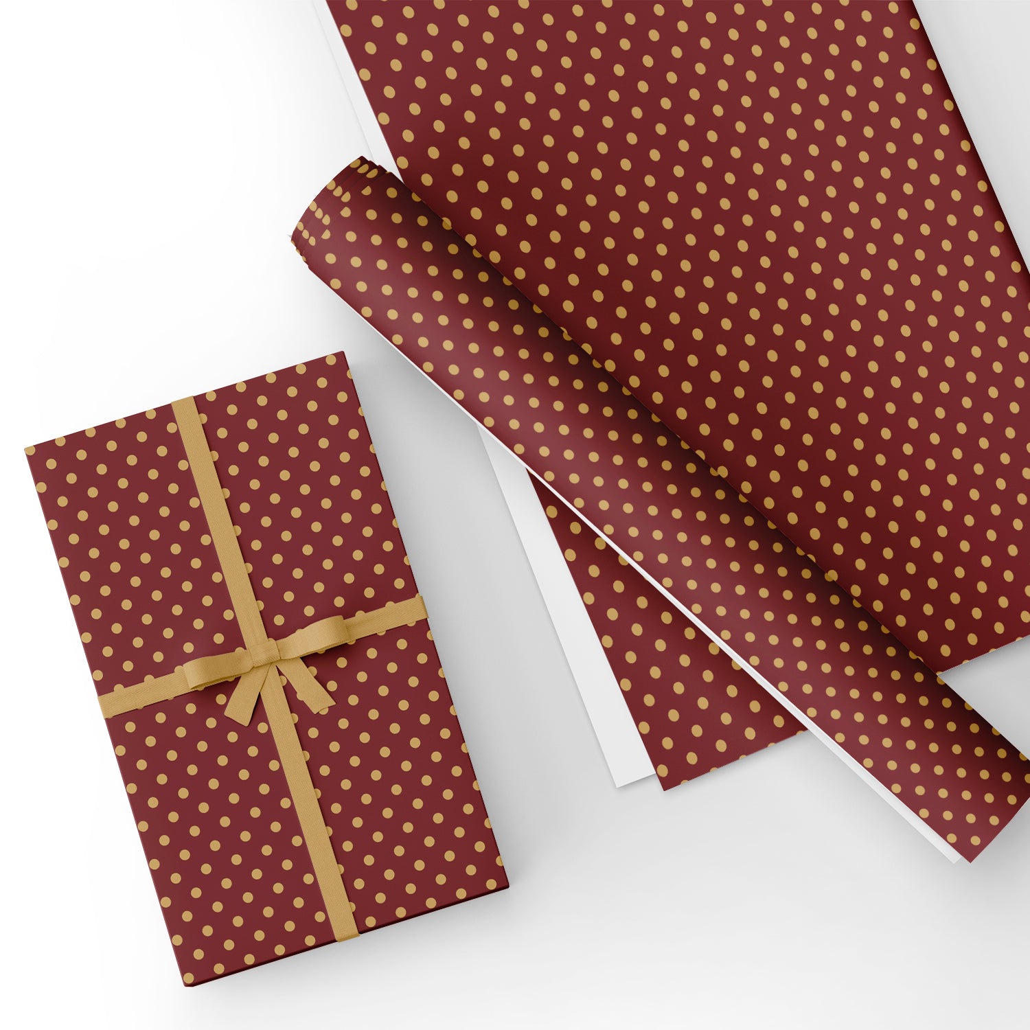 Gold and Red Polka Dots Flat Wrapping Paper Sheet Wholesale Wraphaholic
