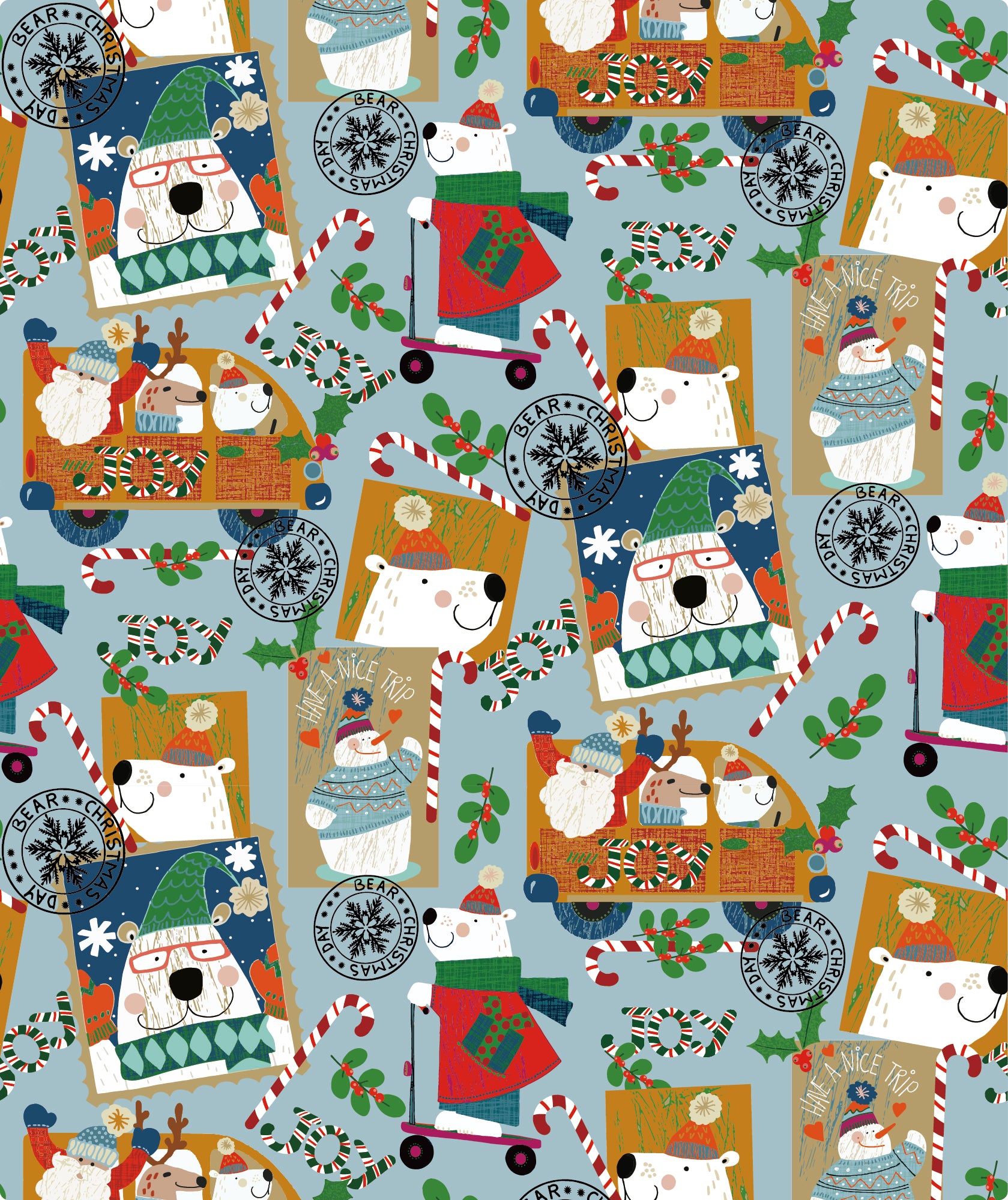Gray Blue Polar Bear Wrapping Paper Roll Wholesale Wrapholic