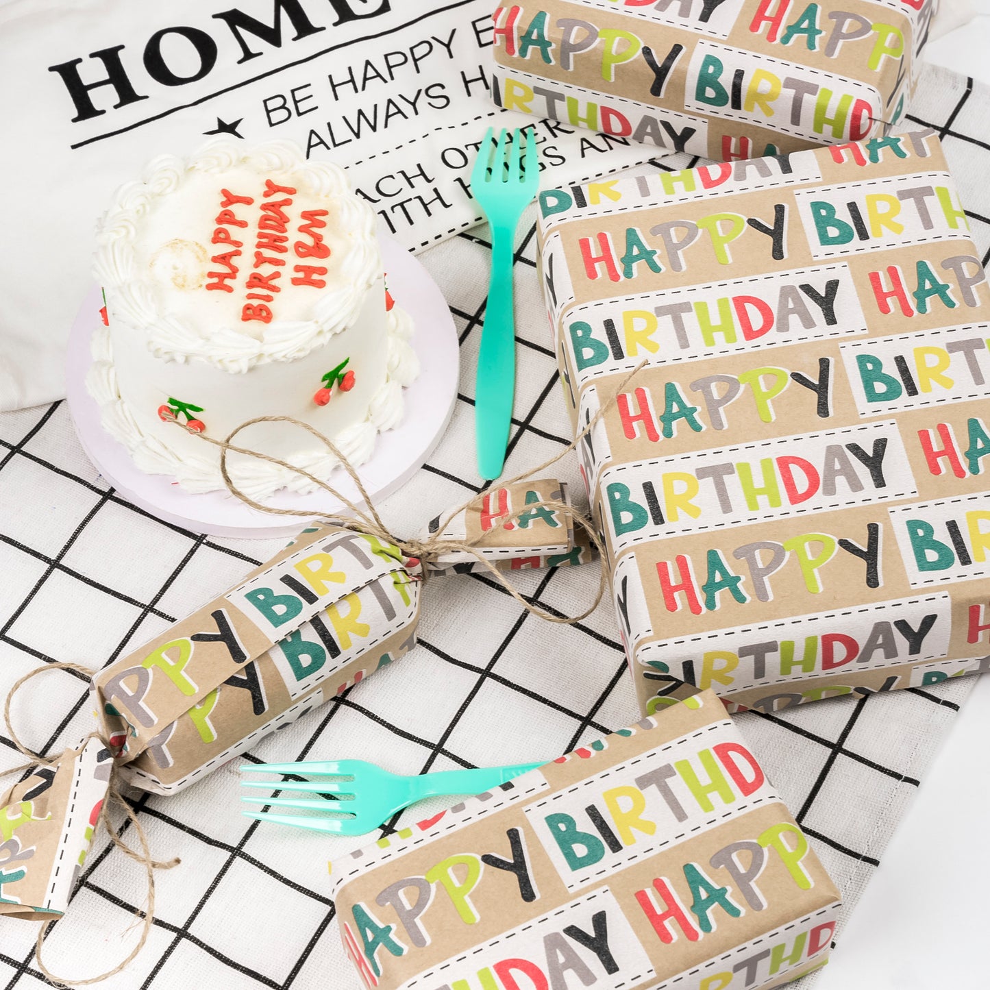 Happy Birthday Lettering Eco-friendly Kraft Wrapping Paper Recycled RUSPEPA