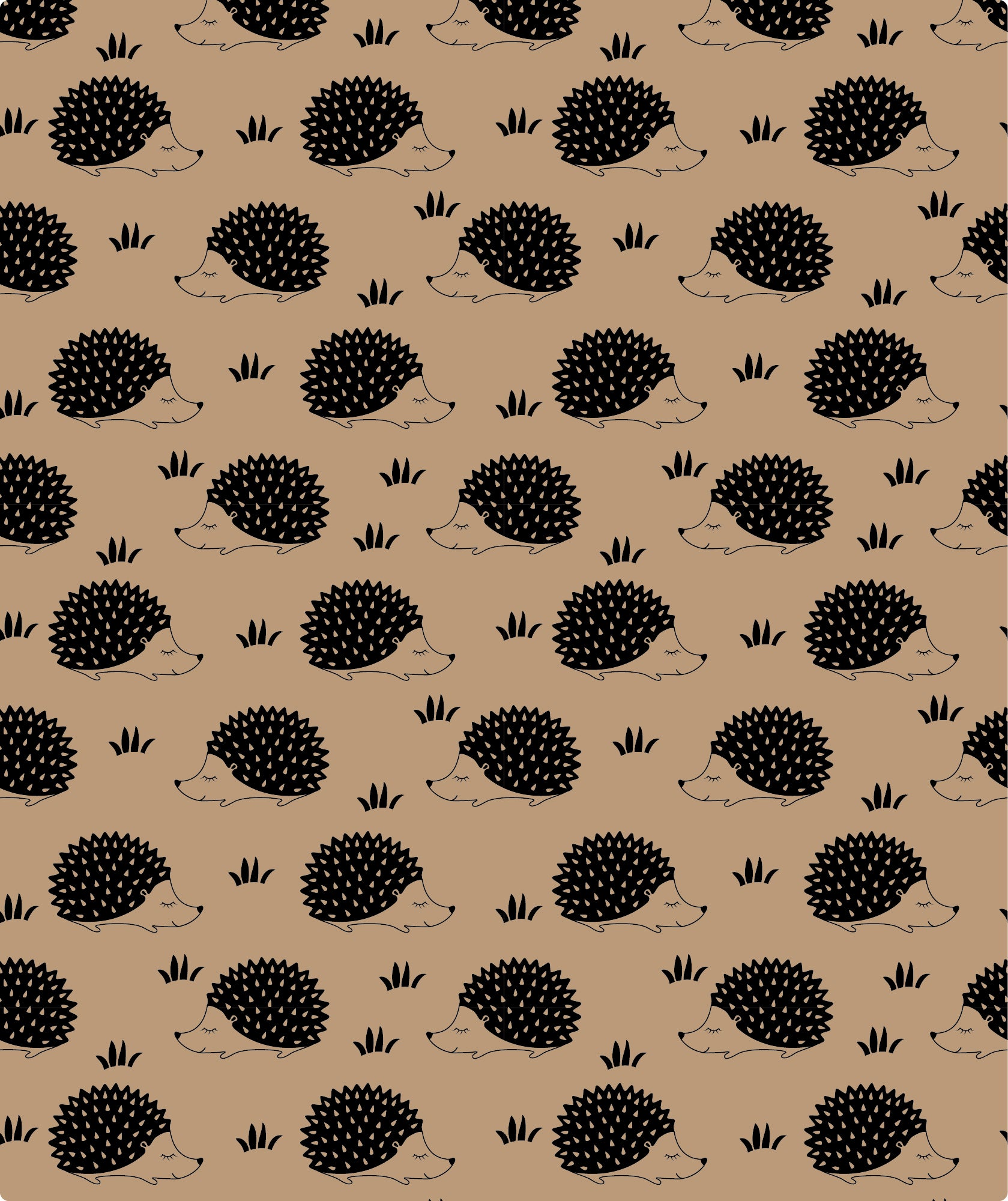 Hedgehog Black Ink Eco-Friendly Kraft Wrapping Paper with Cut Line on Reverse