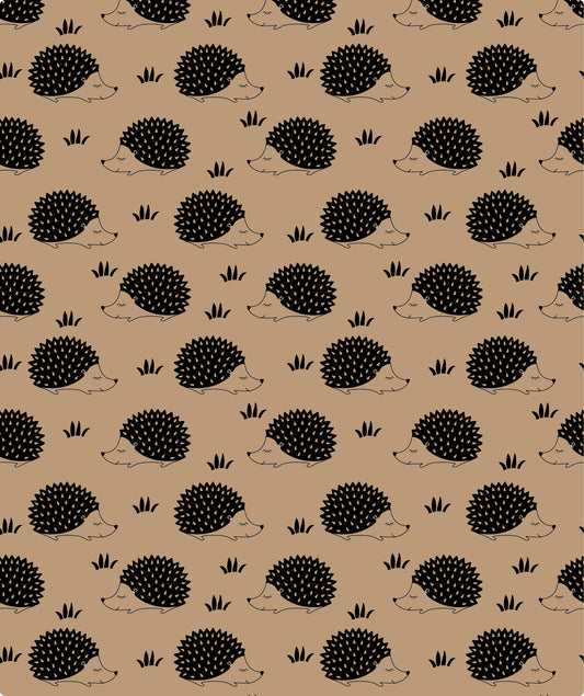 Hedgehog Black Ink Eco-Friendly Kraft Wrapping Paper with Cut Line on Reverse