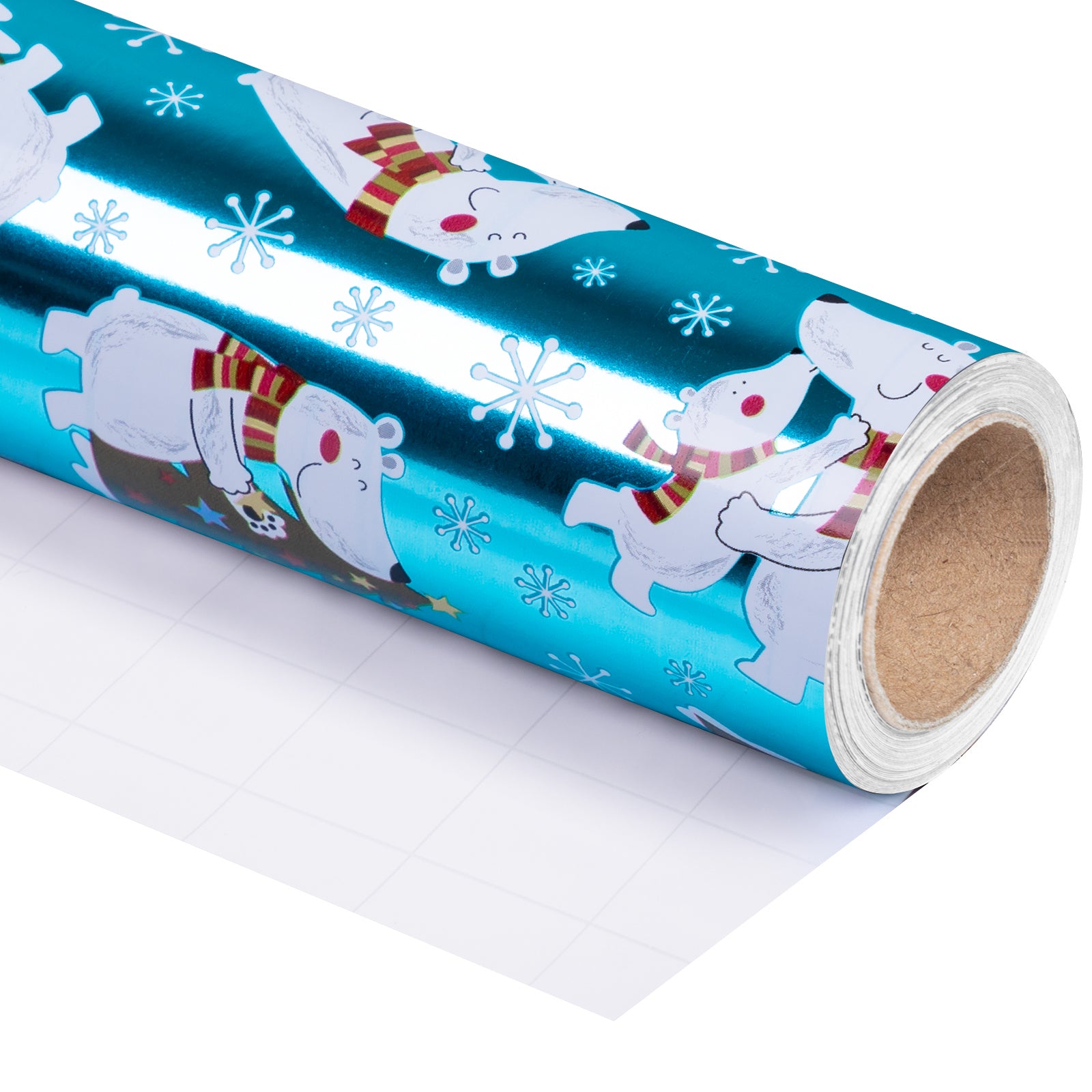 Light Blue Dancing Bears Wire Aluminized Film Foil Wrapping Paper Roll Wholesale Wrapholic