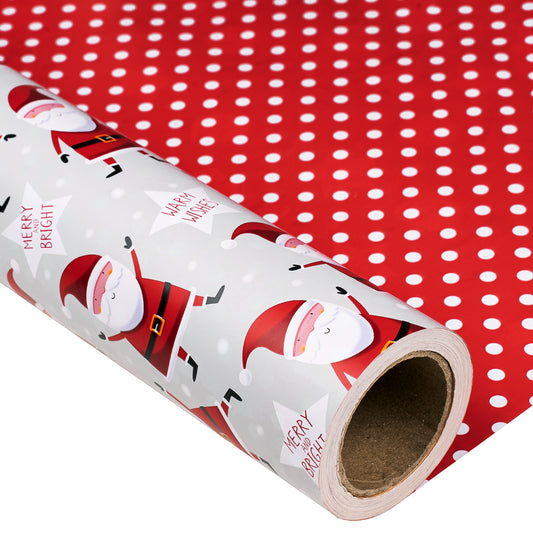 Merry & Bright Wrapping Paper Roll with White Polka Dots on Reverse Wholesale Wrapholic
