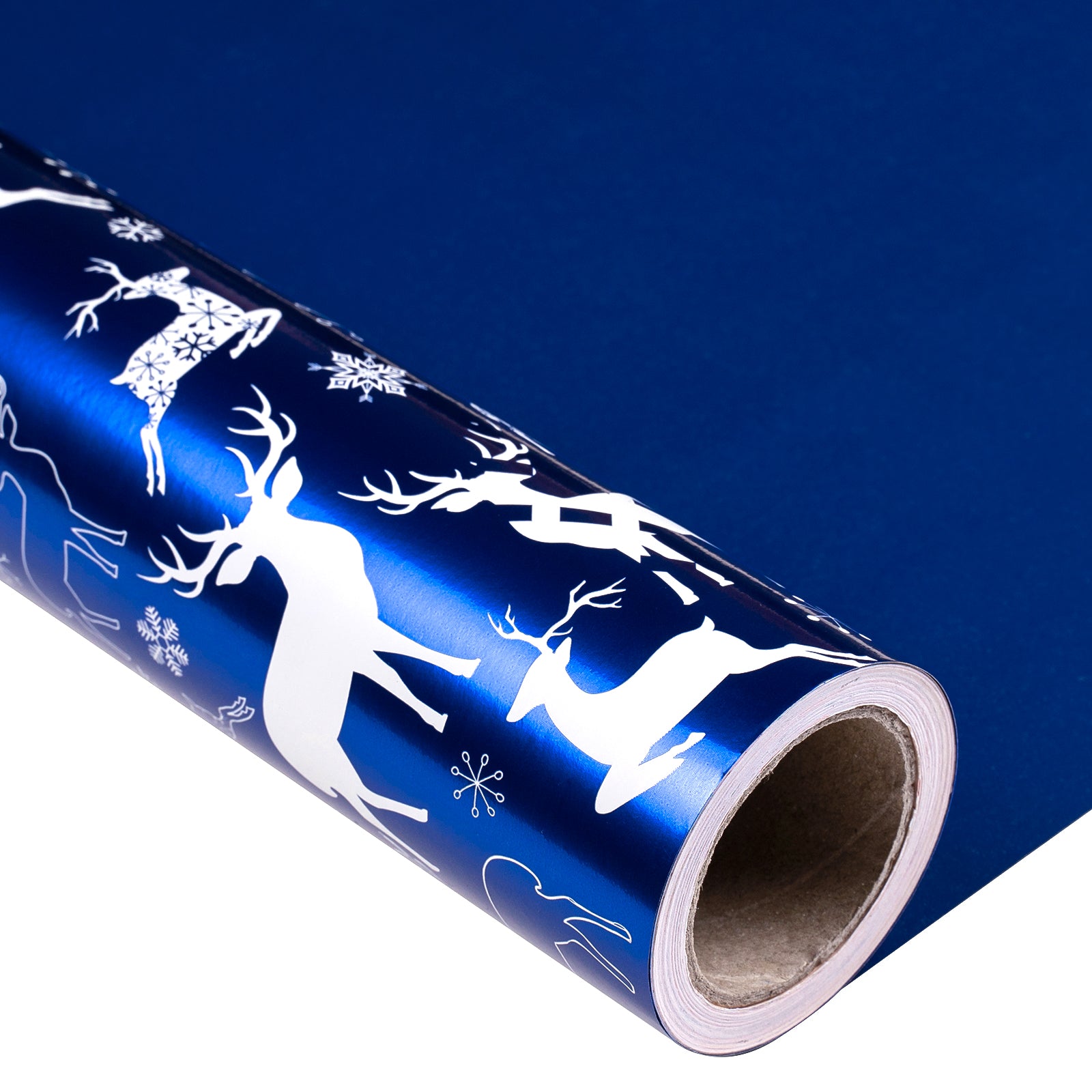 Navy Deer Wrapping Paper Roll with Solid Navy Blue on Reverse. Wholesale Wrapholic