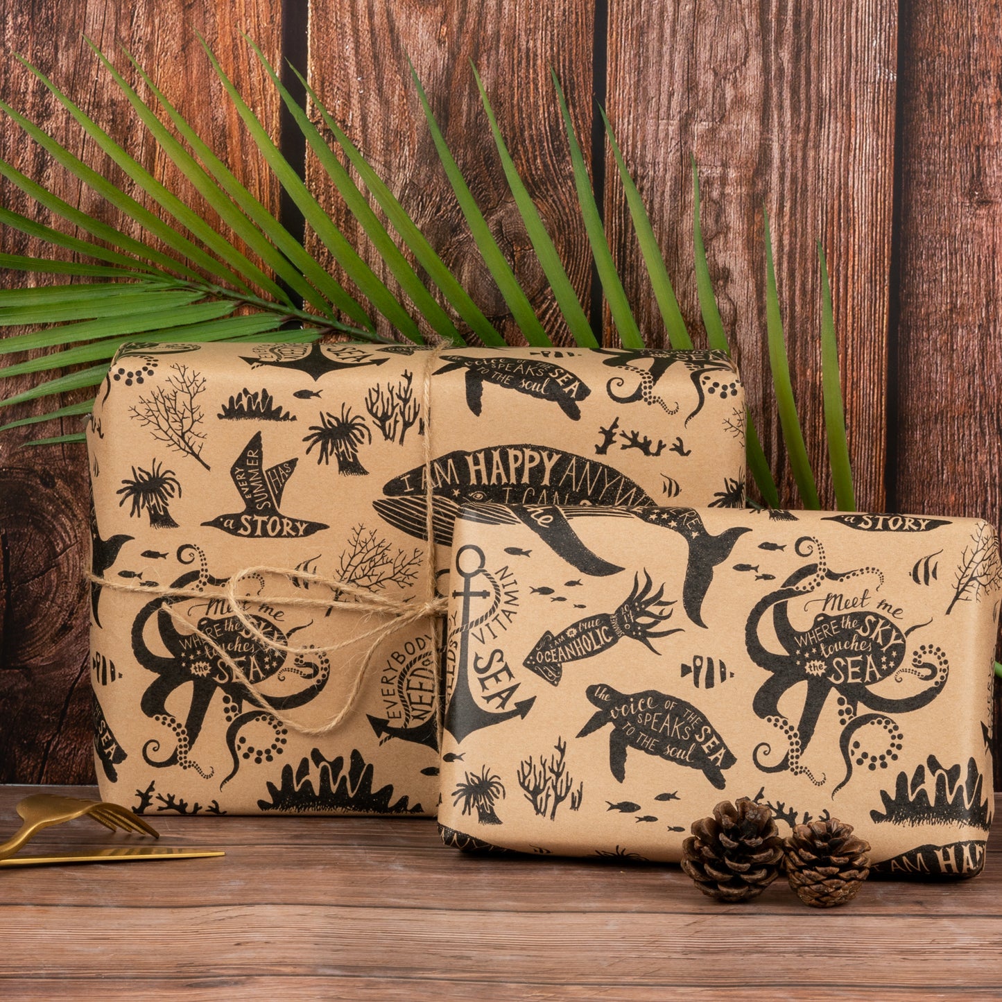 Ocean Whale Eco-Friendly Kraft Wrapping Paper Recycled RUSPEPA