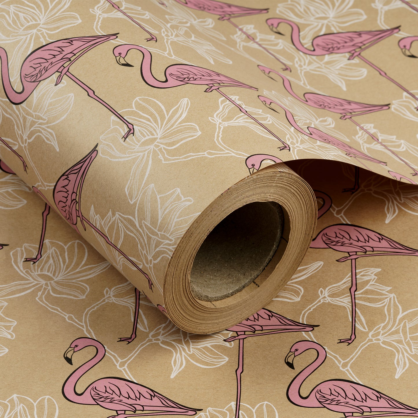 Pink Flamingo Eco-Friendly Kraft Wrapping Paper Recycled RUSPEPA