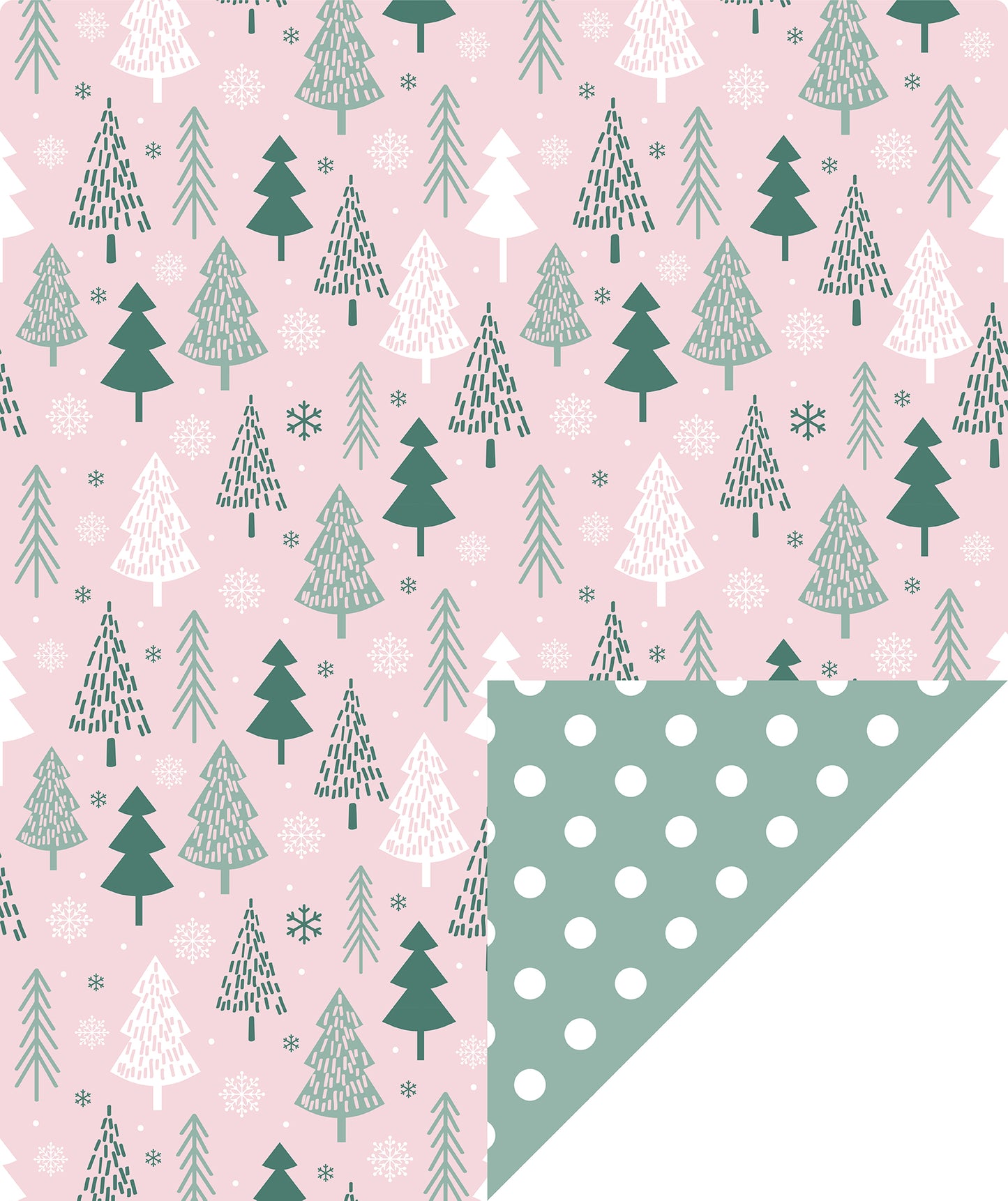 Pink Tree Wrapping Paper Roll with White Polka Dots on Reverse Wholesale Wrapholic