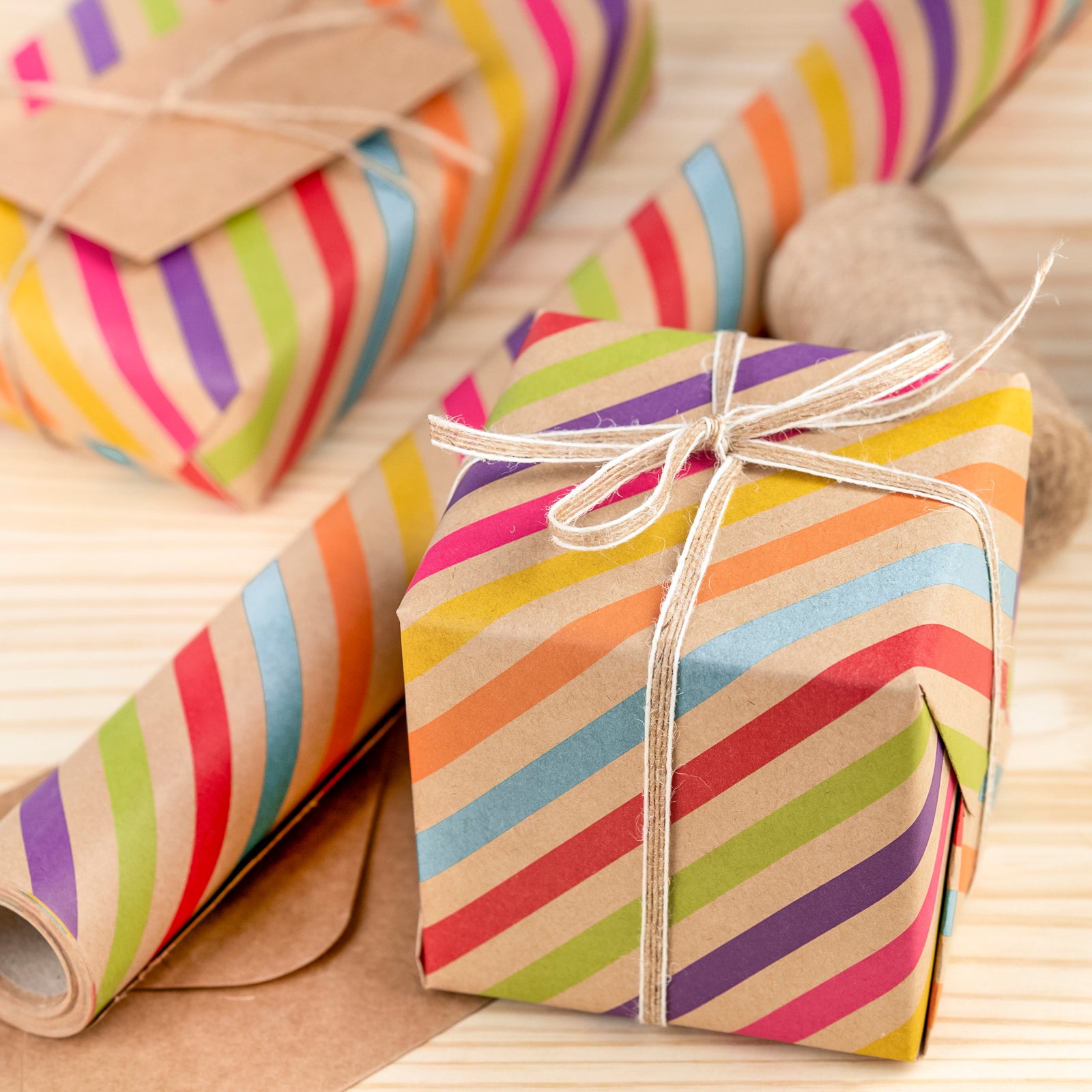 Rainbow Stripe Eco-friendly Kraft Wrapping Paper Recycled RUSPEPA