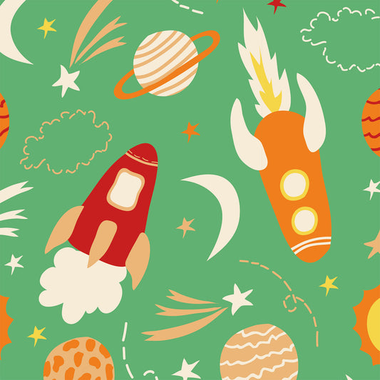 Space Rockets Flat Wrapping Paper Sheet Wholesale Wraphaholic