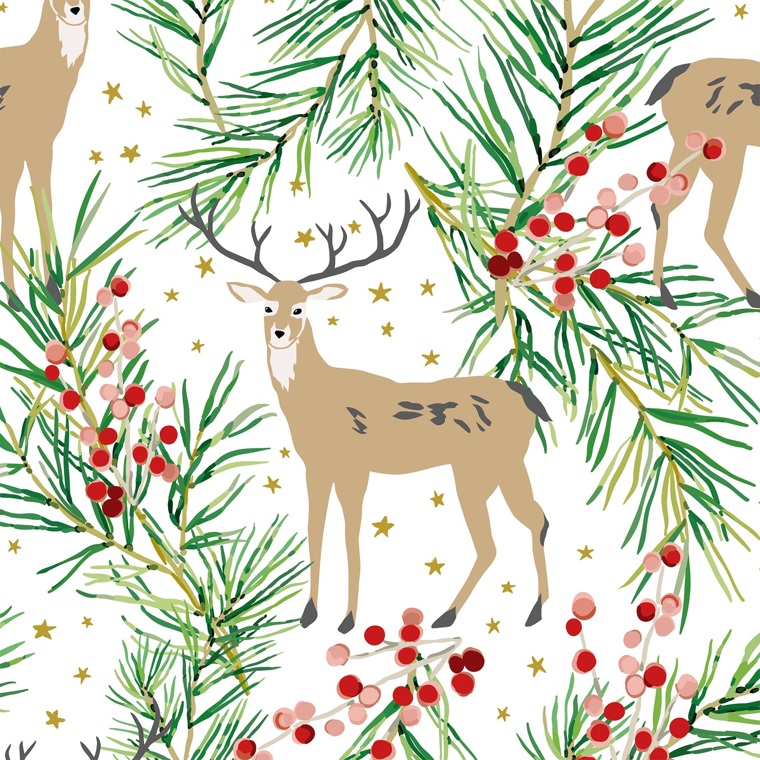 Winter Forest Reindeer Flat Wrapping Paper Sheet Wholesale Wraphaholic