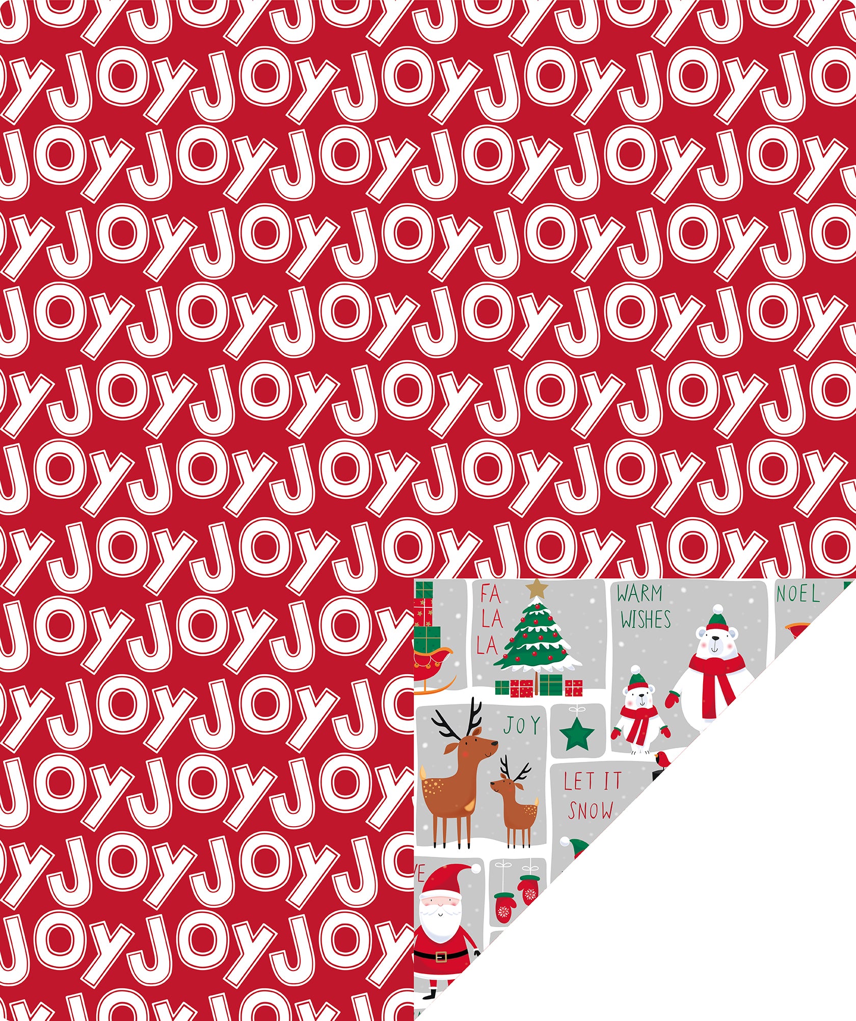 Winter Snowman Wrapping Paper Roll with White Joy Text on Red Background on Reverse Wholesale Wrapholic